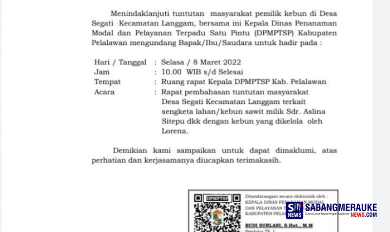 PT Lorena Mangkir di Rapat Sengketa Lahan Kebun Sawit dengan Warga Segati Pelalawan