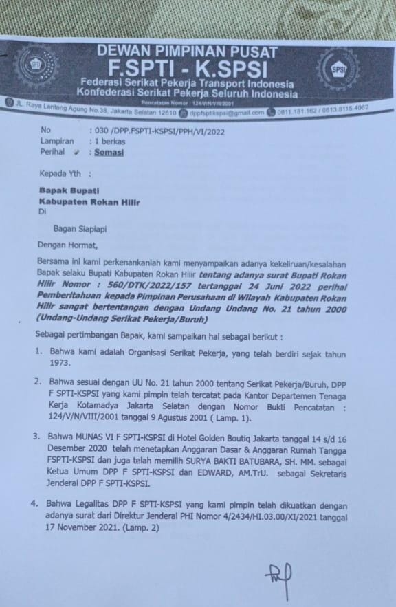 Kirim Surat Rekomendasi ke Perusahaan, Bupati Rohil Disomasi, Kenapa?