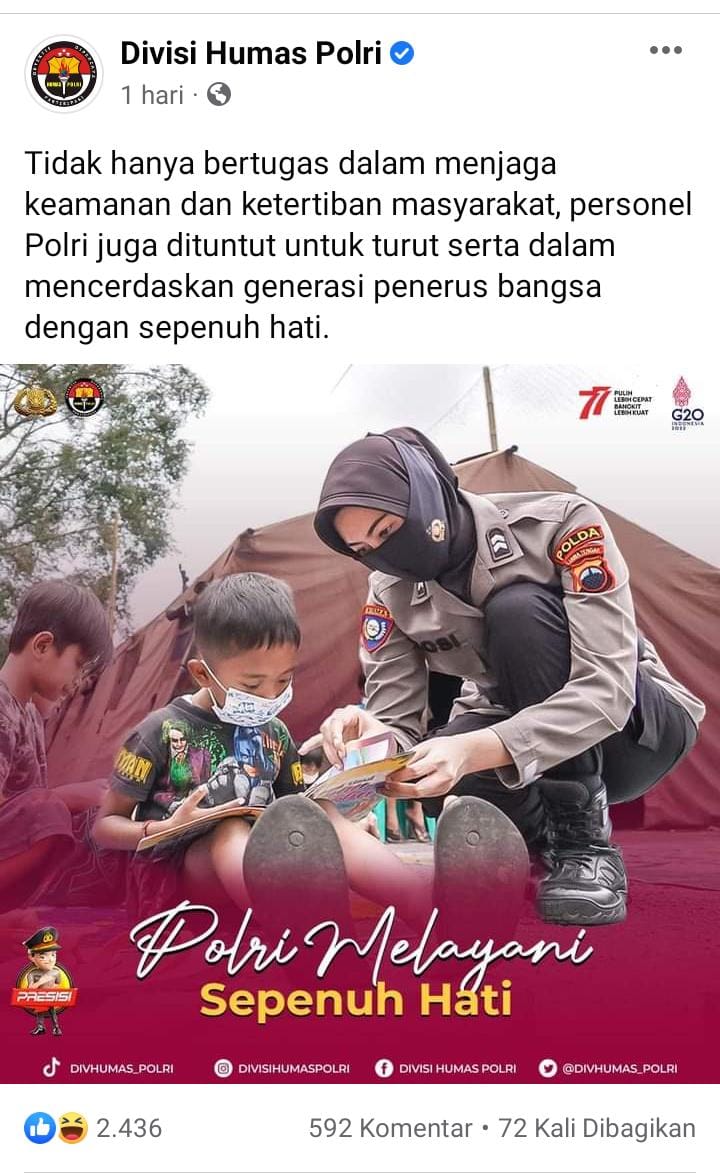 Akun Facebook Divisi Humas Polri Dihujani Kritik: Warganet Tak Peduli Konten Sebaik Apapun, Tagih Bongkar Kasus Tewasnya Brigadir J