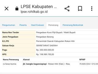 Ada Pengadaan Kursi Pijat untuk Bupati dan Wakil Bupati di APBD Perubahan 2022 Rohil