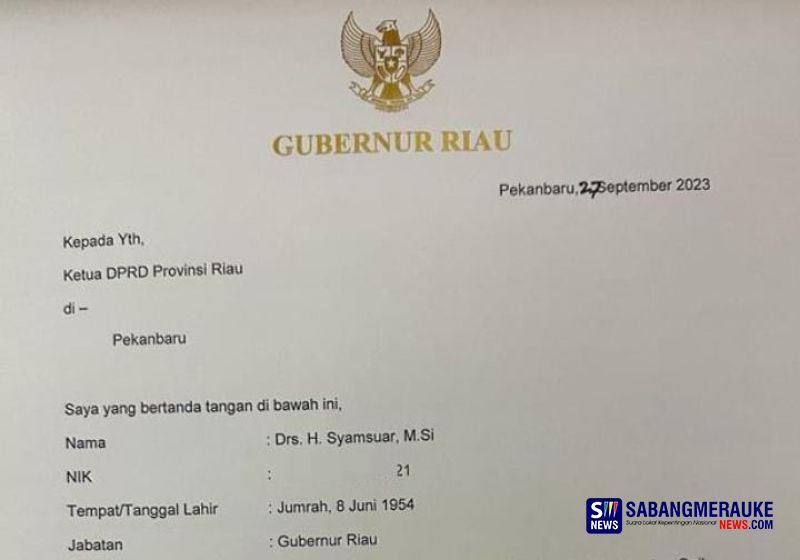 Ini Surat Pengunduran Diri Gubernur Riau Syamsuar, Bertarung Jadi Caleg DPR RI