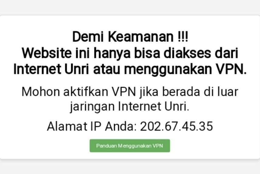 Sengaja Dilakukan, Penggunaan VPN Pada Website Universitas Riau Diklaim Meminimalisir Serangan Hacker