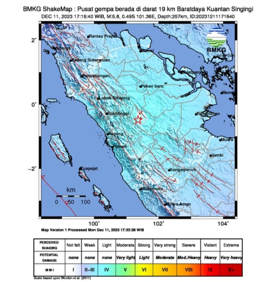 Gempa Bumi Berkekuatan (M) 5,8 Guncang Kuansing, Ini Penjelasan BMKG