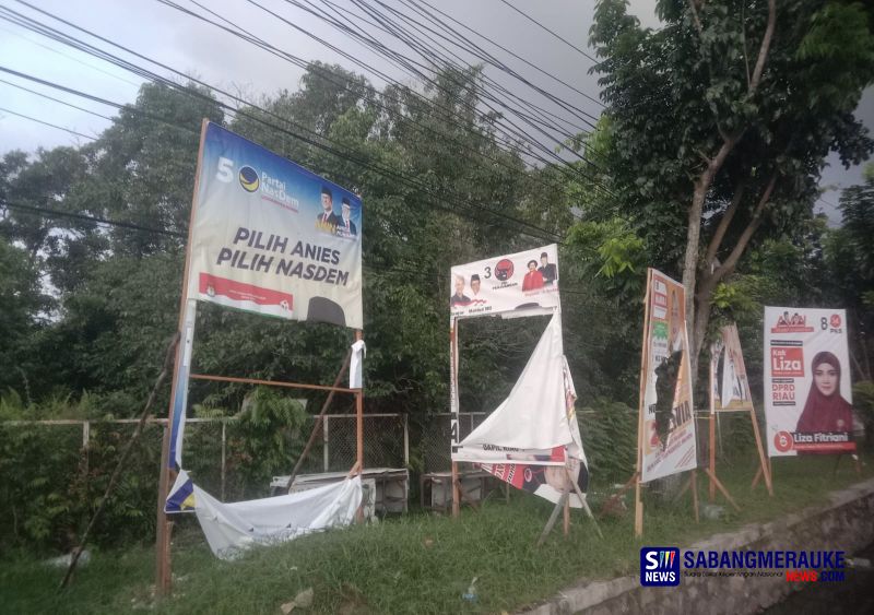 Spanduk Kampanye Rusak Jadi Pemandangan Lumrah di Pekanbaru, Bawaslu: Belum Ada Laporan!