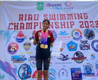 Keren! Putri Sekda Kuansing Lubna Marsia Sambudi Borong 9 Medali Emas dan 1 Perak di Ajang Riau Swimming Championship