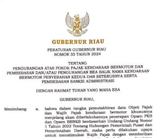 Mulai Hari Ini Pemprov Riau Putihkan Denda Pajak Kendaraan, Ini Ketentuannya