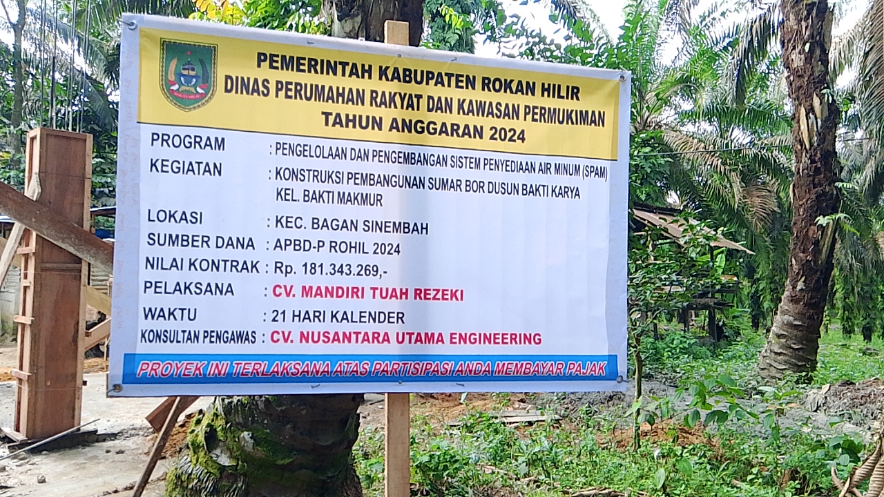 Pembangunan Sumur Bor Dinas Perkim Rohil di Bakti Makmur Dialihkan ke Dusun Lain