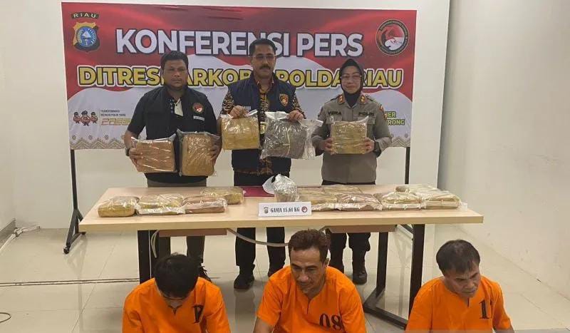 3 Tersangka Ditangkap, Polda Riau Amankan 15 Kilogram Ganja