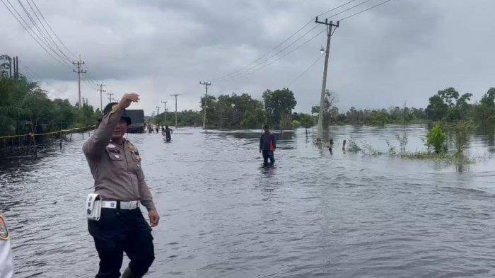 Banjir Makin Parah Rendam Jalinsum Km 83 Pelalawan, Roda Dua Dilarang Lewat