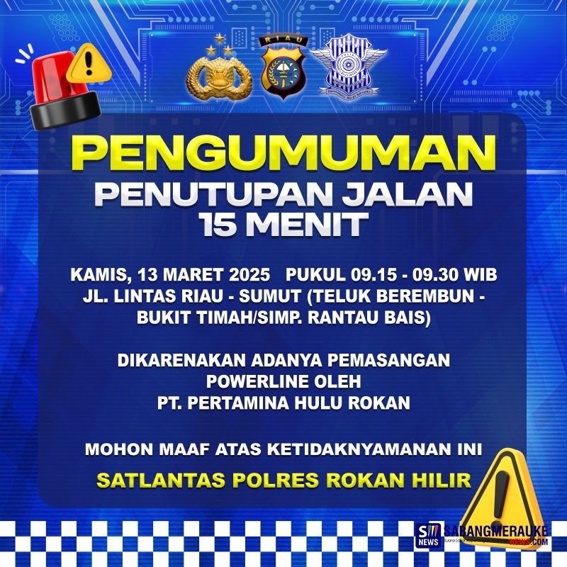 Siap-siap, Besok Jalan Lintas Sumatera Simpang Rantau Bais di Rohil Ditutup 15 Menit