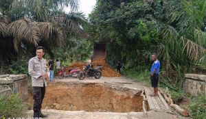 Jembatan Ambles, Warga Singingi Hilir Gunakan Jembatan Papan Darurat