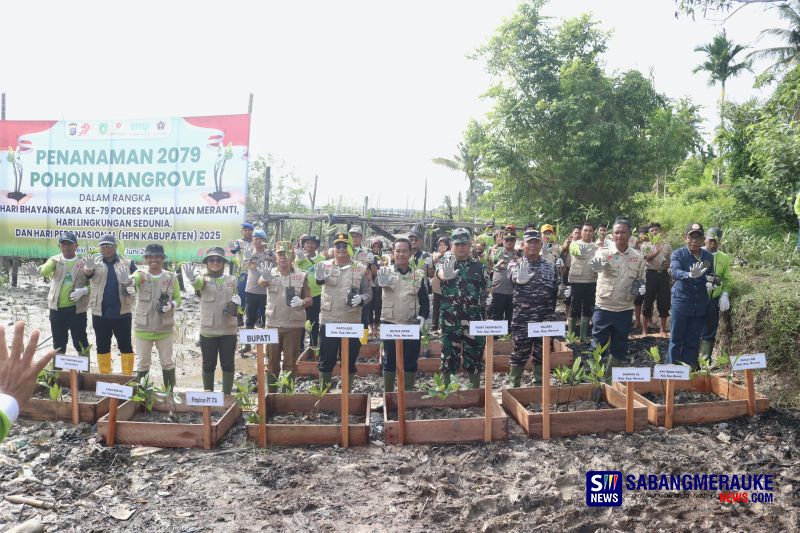 Hijaukan Pesisir Desa Mekong Dengan 2.079 Mangrove: Simbol Cinta Bumi di Hari Bhayangkara, HPN, dan Hari Lingkungan di Kepulauan Meranti