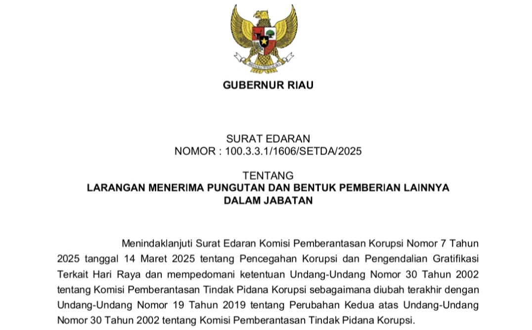Gubernur Abdul Wahid Larang Keras Pejabat Riau Terima Upeti