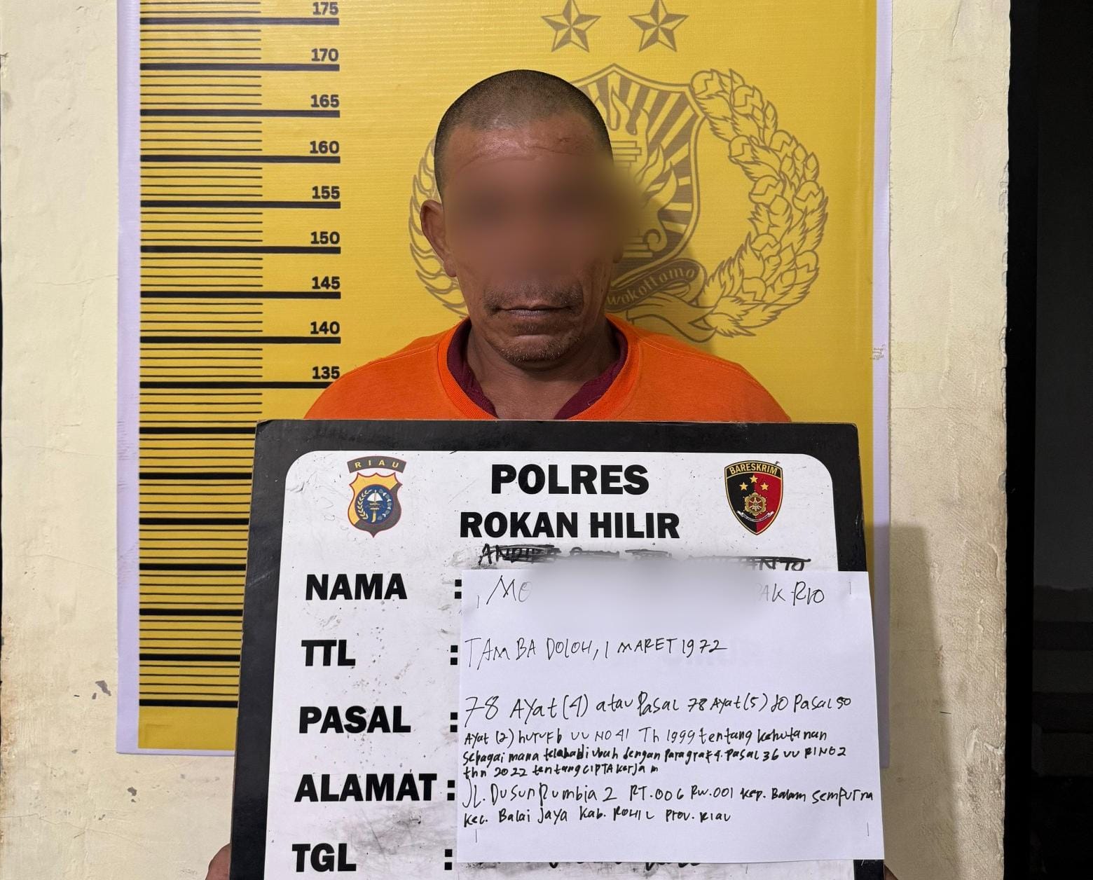 Polres Rokan Hilir Tangkap Pelaku Pembakar Lahan di Balai Jaya, Akibat Puntung Rokok