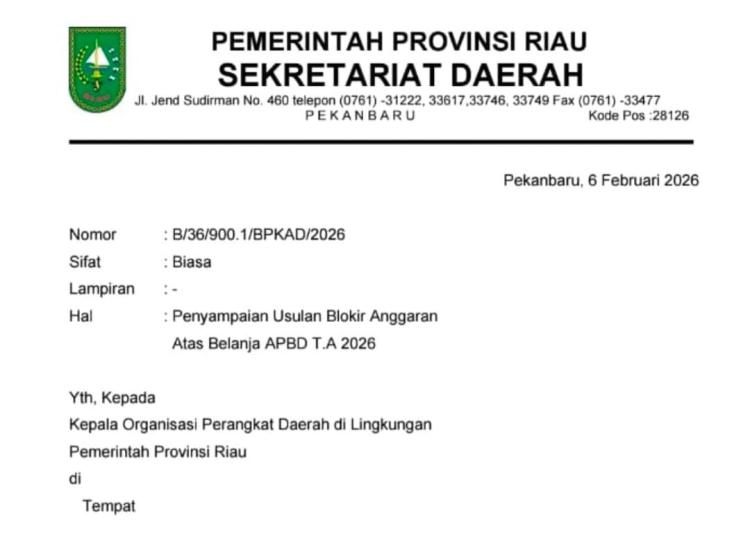 Wow! Pemprov Riau Blokir Anggaran Belanja di Semua OPD, Ada Apa? 
