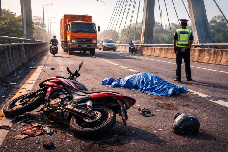 Gagal Nyalip di Jembatan Siak II, Nyawa Pengendara Vixion Melayang Seketika!