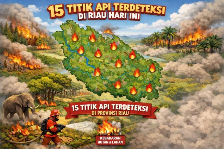 15 Titik Api Terdeteksi di Riau Hari Ini, 9 Masih Dalam Proses Pemadaman
