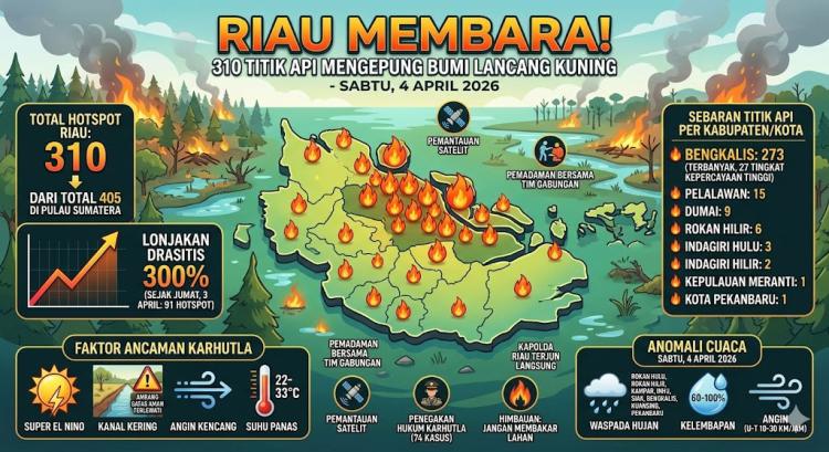 Bukan Main, Hotspot Riau Tembus 310 Titik: Bengkalis Paling Parah!