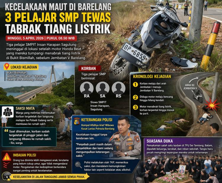Tragis! Ngebut Tabrak Tiang Listrik, Tiga Pelajar SMP Tewas Seketika 