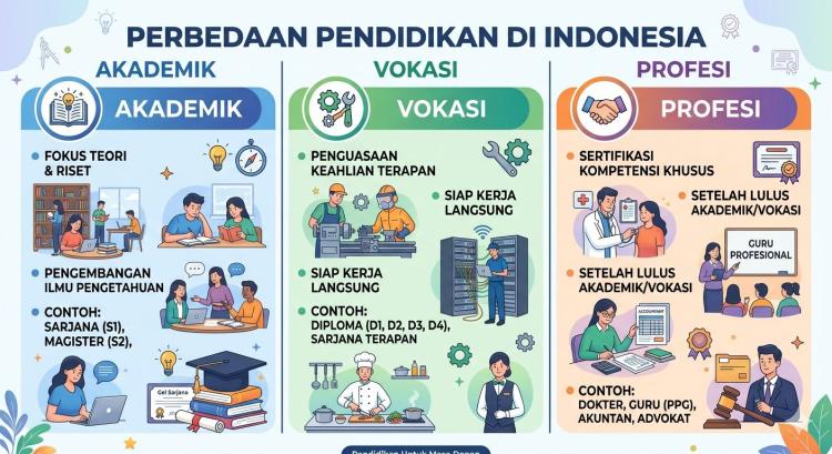 Bingung Pilih Kuliah? Ini Fakta Penting Jalur Akademik, Vokasi, dan Profesi