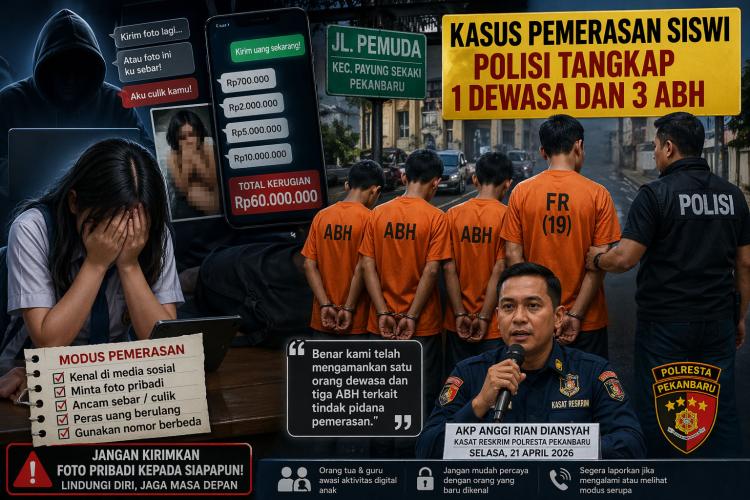 Modal Foto Syur, Empat Pemuda Pekanbaru Peras Siswi SMP Sampai Rugi Puluhan Juta!
