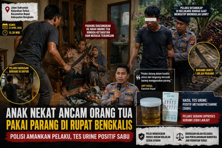 Anak Durhaka Rupat Ngamuk Bawa Parang! Nyawa Ayah Ibu Terancam Gara-Gara Sabu