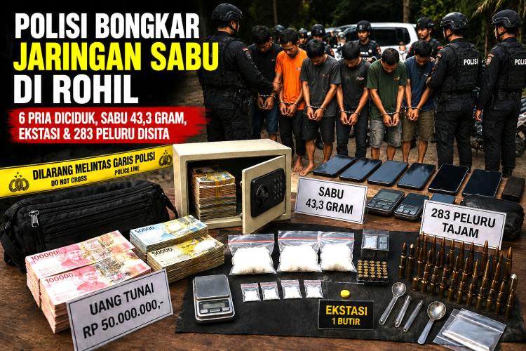 Penggerebekan Kelas Kakap di Rohil: Enam Pengedar Sabu Diringkus Beserta Ratusan Amunisi Mematikan!