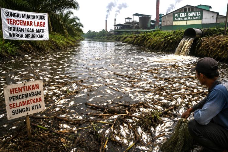 Ribuan Biota Sungai Muara Kuku Mati, Warga Rohul Tuntut PT Era Sawita Bertanggung Jawab