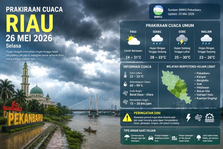 Riau Diguyur Hujan Petir Hari Ini, BMKG Minta Warga Pekanbaru Siaga Banjir Mendadak