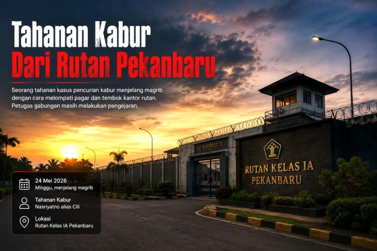 Tahanan Pencurian Kabur dari Rutan Pekanbaru Saat Magrib, Petugas Langsung Panik