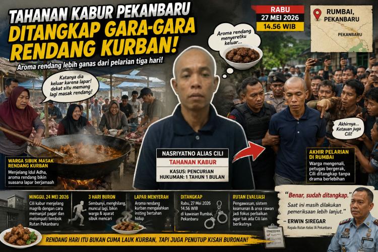 Drama Tahanan Kabur Pekanbaru Berakhir Lucu, Ditangkap Dekat Kuali Rendang