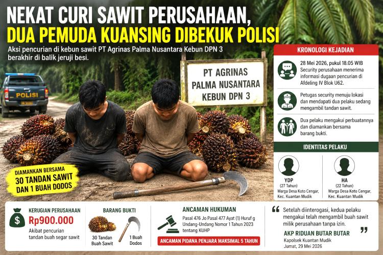Aksi Senja Berujung Penjara, Dua Pemuda Kuansing Kepergok Curi Sawit Perusahaan