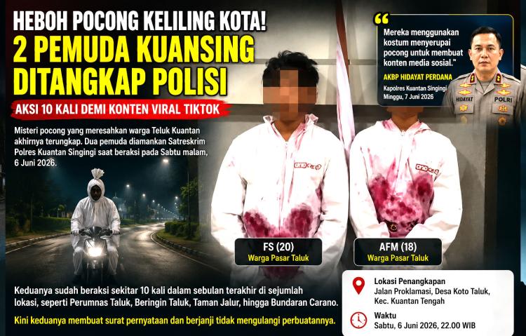 10 Kali Teror Jalanan, Pocong Viral di Kuansing Ternyata Dua Pemuda Ini