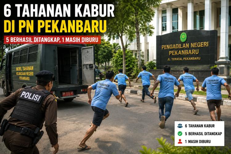 Pengadilan Pekanbaru Geger, Enam Tahanan Kabur Bikin Polisi Kalangkabut