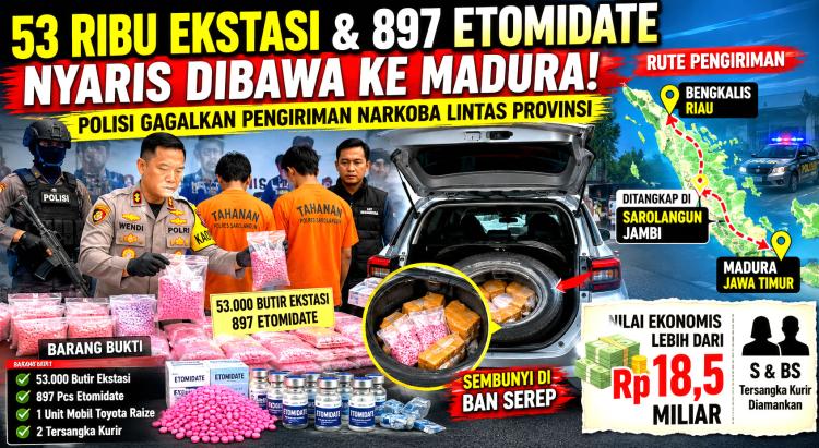 Polisi Gagalkan Pengiriman 53 Ribu Ekstasi dan 897 Etomidate Asal Bengkalis ke Madura