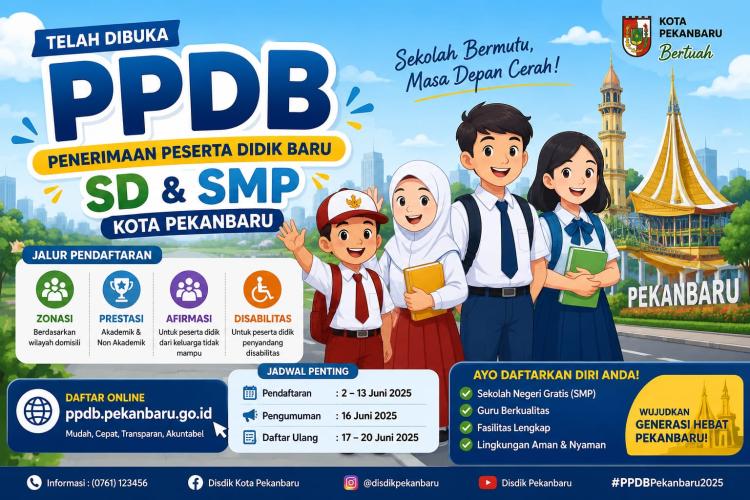 Pendaftaran PPDB SD dan SMP Pekanbaru 2026 Resmi Dibuka Online, Simak Jadwal dan Sebaran Zonasi Lengkapnya!