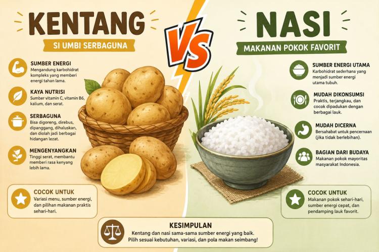 Kentang vs Nasi, Mana yang Lebih Baik untuk Diet dan Gula Darah? Simak Penjelasan Ahli