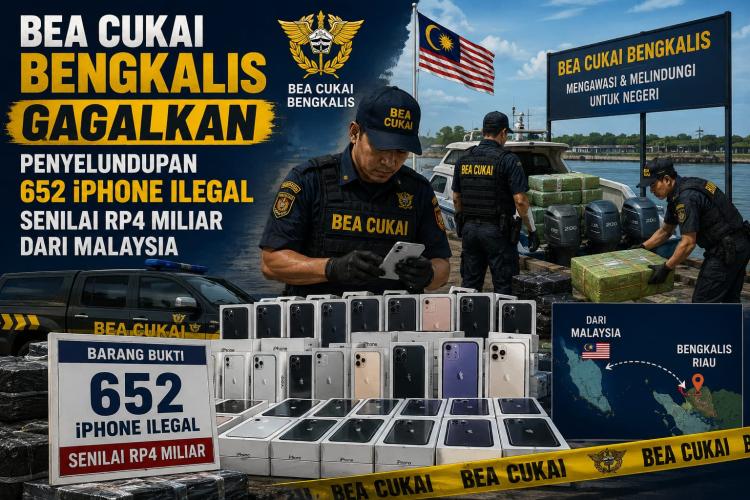 Bea Cukai Bengkalis Gagalkan Penyelundupan 652 iPhone Ilegal Senilai Rp4 Miliar dari Malaysia