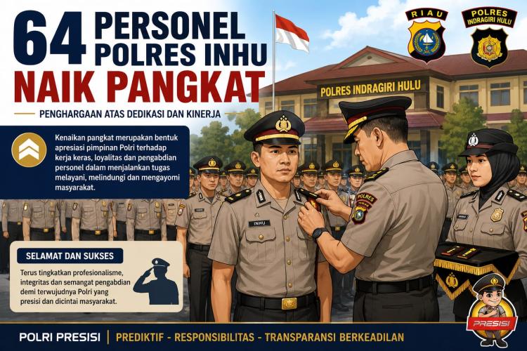 64 Personel Polres Inhu Naik Pangkat, Kapolres Tegaskan Jabatan Baru adalah Amanah Melayani Masyarakat