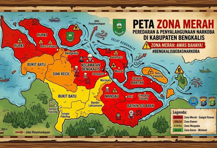Polres Bengkalis Rilis Peta Zona Merah Narkoba, Mandau dan Pinggir Jadi Target Utama Operasi