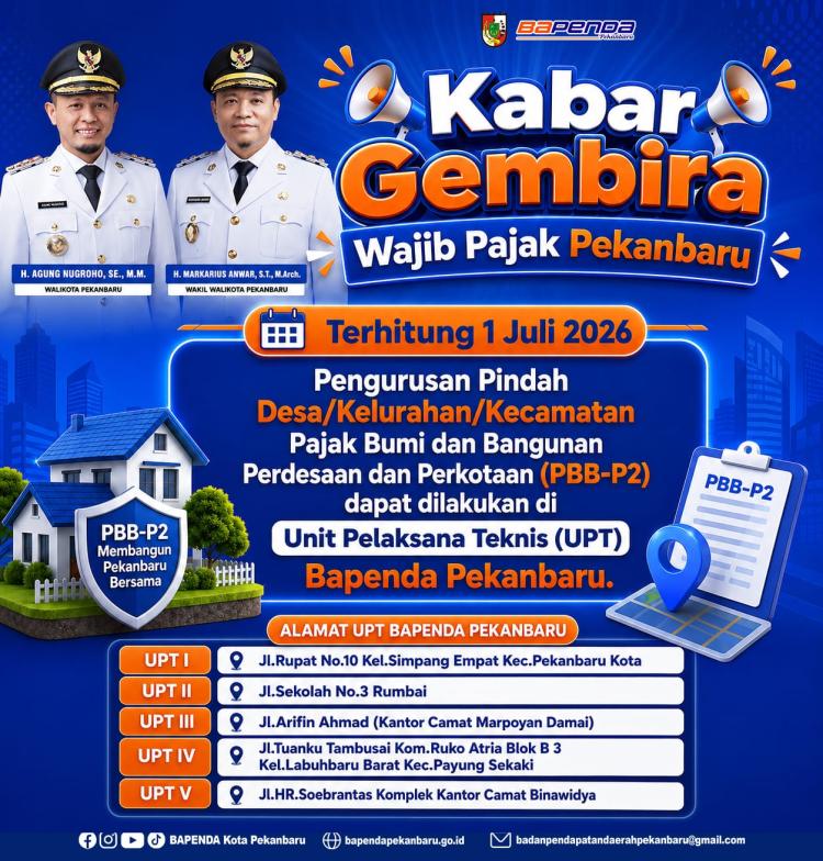 Jadi Lebih Mudah! Kini Urus Pindah Desa/Kecamatan PBB-P2 Bisa Langsung di UPT Bapenda Pekanbaru