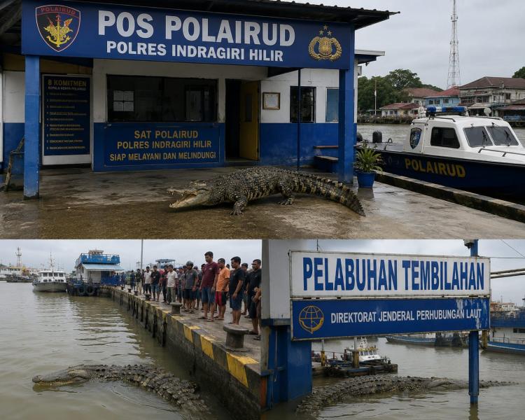 Buaya Muncul di Pos Polairud dan Pelabuhan Tembilahan, Warga Diimbau Waspada