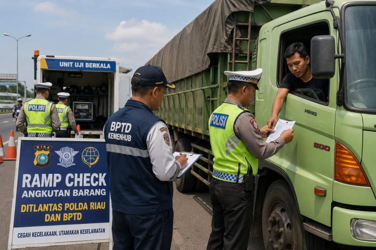 Tak Ada Ampun untuk Truk ODOL, Ditlantas Polda Riau dan BPTD Intensifkan Ramp Check Demi Keselamatan