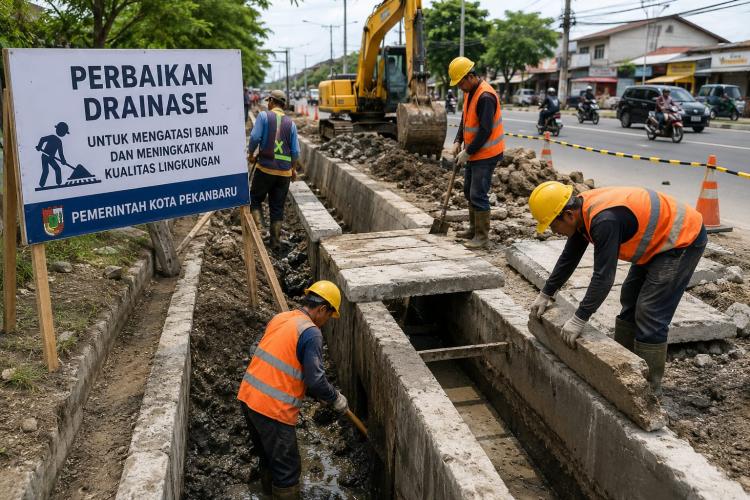 Normalisasi Drainase Dimulai! Pemko Pekanbaru Gandeng Pemprov Riau Atasi Banjir Parah di Jalan Sudirman