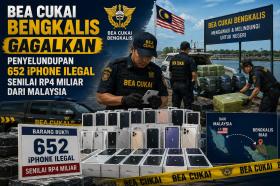 Bea Cukai Bengkalis Gagalkan Penyelundupan 652 iPhone Ilegal Senilai Rp4 Miliar dari Malaysia